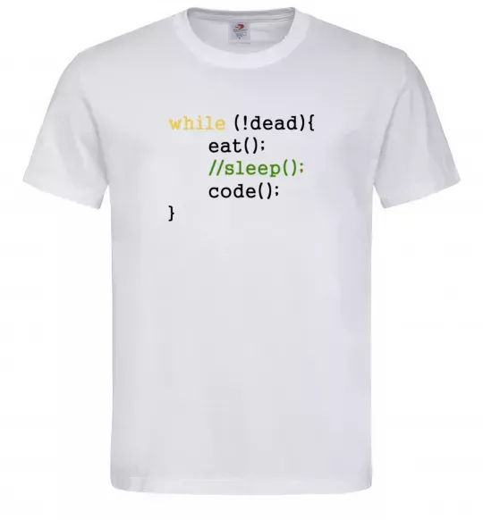 Мужская футболка While dead eat sleep code Белый фото