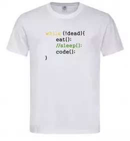 Мужская футболка While dead eat sleep code Белый фото
