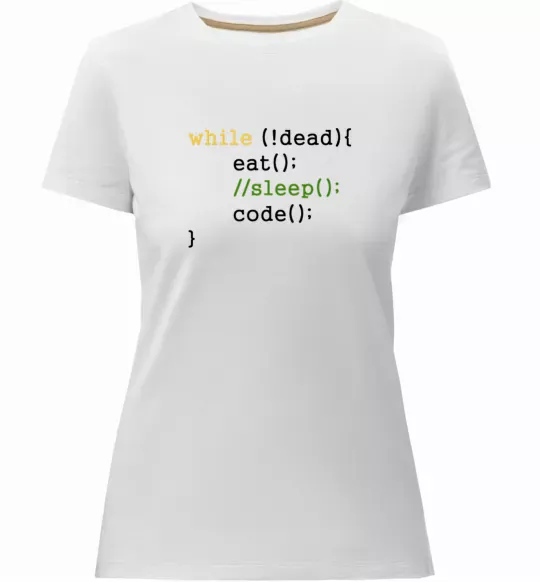 Женская премиум футболка While dead eat sleep code Белый фото