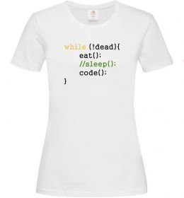 Женская футболка While dead eat sleep code