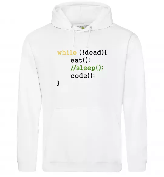 Мужская толстовка (худи) While dead eat sleep code Белый фото
