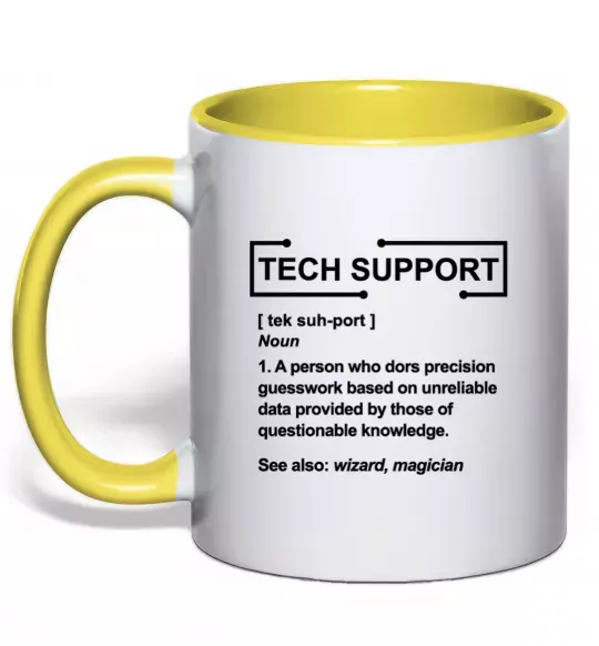 Чашка з кольоровою ручкою Tech support Сонячно жовтий фото