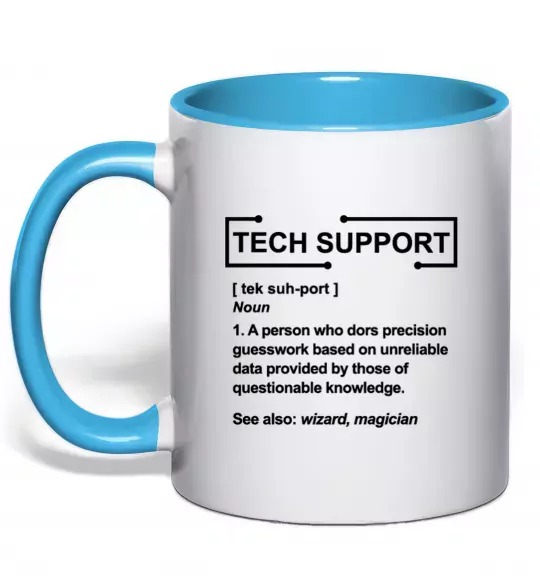 Чашка з кольоровою ручкою Tech support Блакитний фото