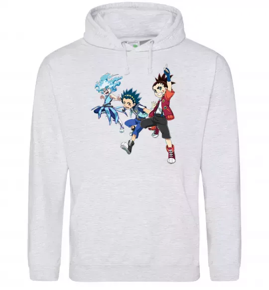 Чоловіча толстовка (худі) BEYBLADE BURST герої Сірий меланж фото