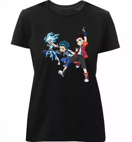 Жіноча преміум футболка BEYBLADE BURST герої Чорний фото