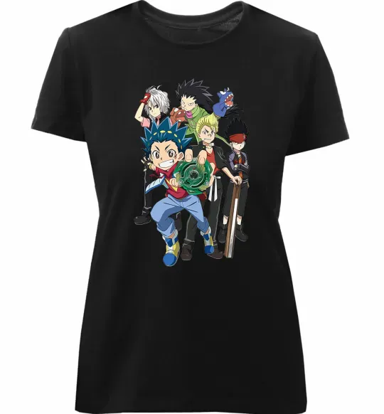 Женская премиум футболка BEYBLADE персонажі Черный фото