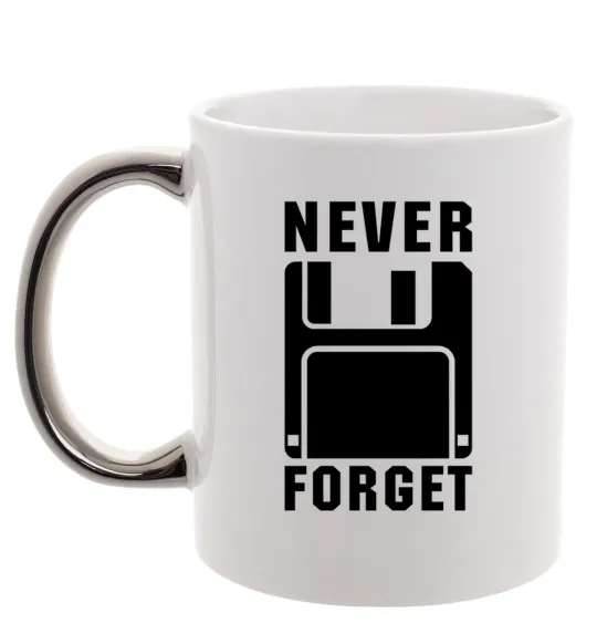 Чашка з кольоровою ручкою Never forget Срібло фото