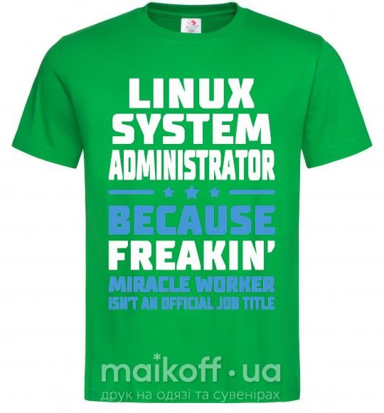 Мужская футболка Linux system administrator Зеленый фото