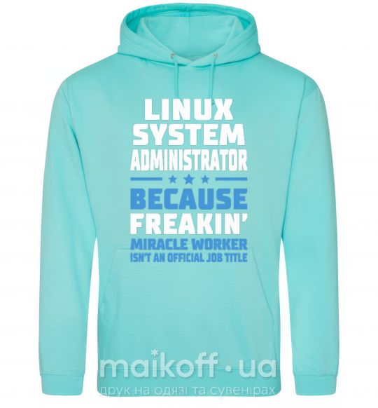 Мужская толстовка (худи) Linux system administrator Мятный фото