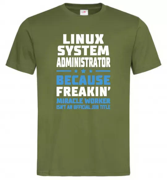 Мужская футболка Linux system administrator Оливковый фото