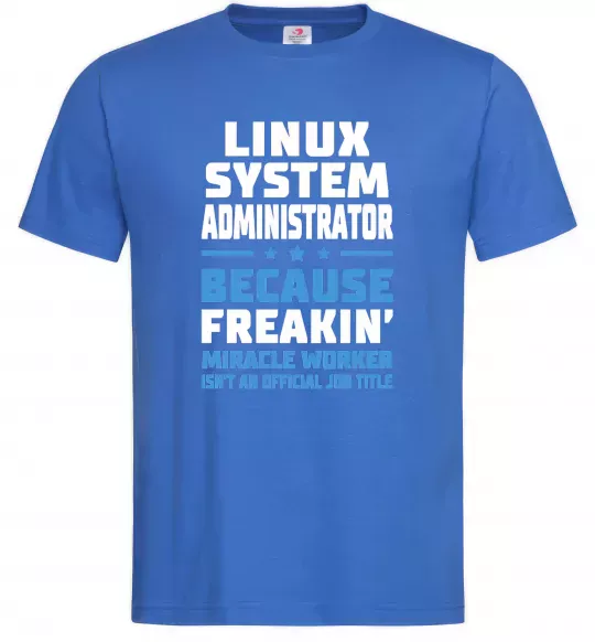 Мужская футболка Linux system administrator Ярко-синий фото