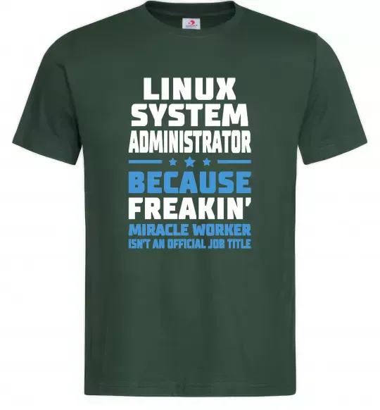 Мужская футболка Linux system administrator Темно-зеленый фото