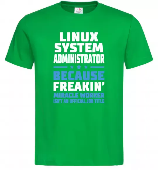 Мужская футболка Linux system administrator Зеленый фото
