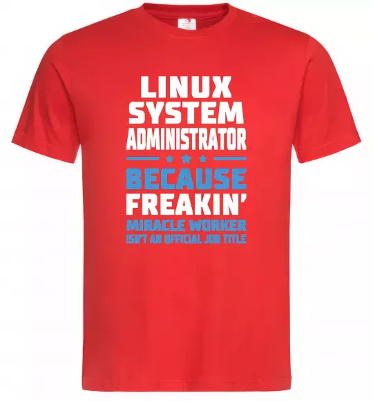 Мужская футболка Linux system administrator Красный фото