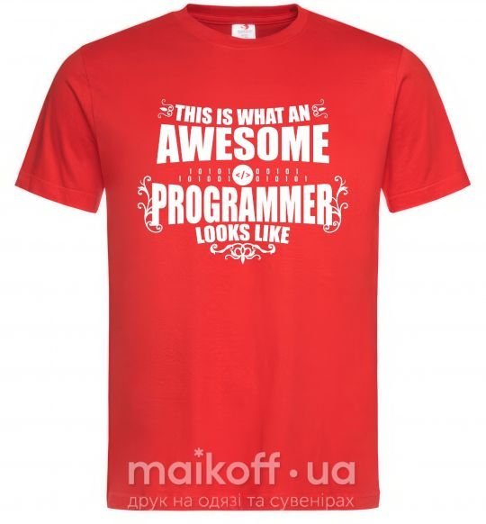 Чоловіча футболка This is what an awesome programmer looks like Червоний фото