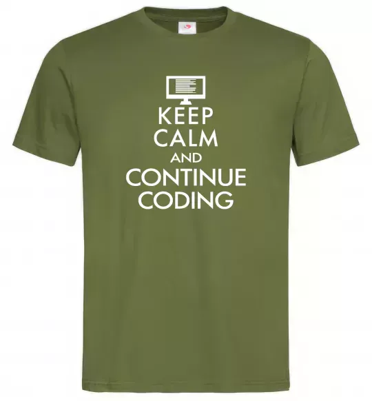 Мужская футболка Keep calm and continue coding Оливковый фото