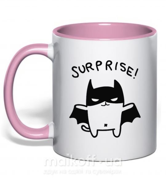 Чашка с цветной ручкой Bat cat Нежно розовый фото