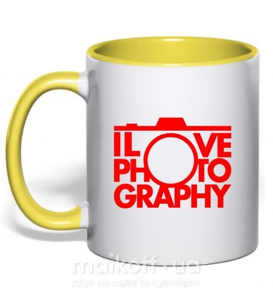 Чашка з кольоровою ручкою I love photography Сонячно жовтий фото