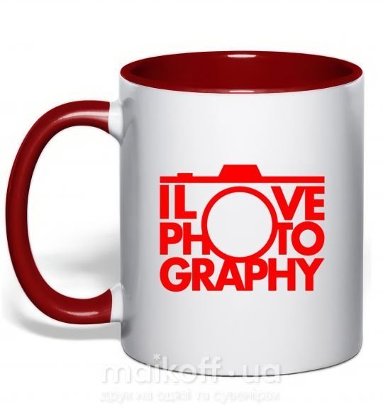 Чашка с цветной ручкой I love photography Красный фото