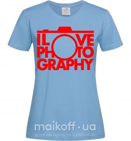 Жіноча футболка I love photography Блакитний фото