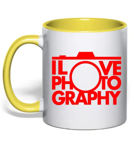 Чашка з кольоровою ручкою I love photography Сонячно жовтий фото