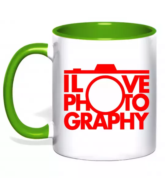 Чашка з кольоровою ручкою I love photography Зелений фото