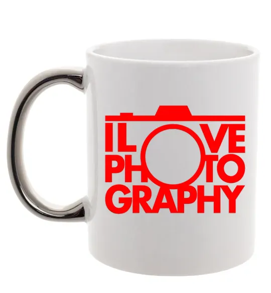 Чашка з кольоровою ручкою I love photography Срібло фото