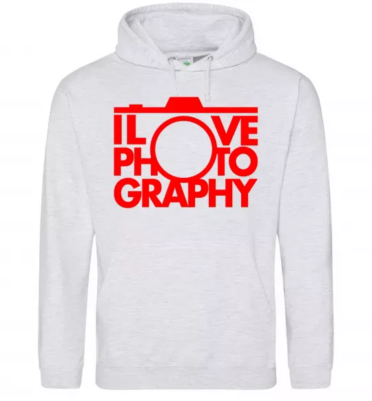Мужская толстовка (худи) I love photography Серый меланж фото