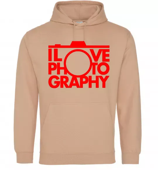 Мужская толстовка (худи) I love photography Песочный фото