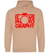 Мужская толстовка (худи) I love photography Песочный фото