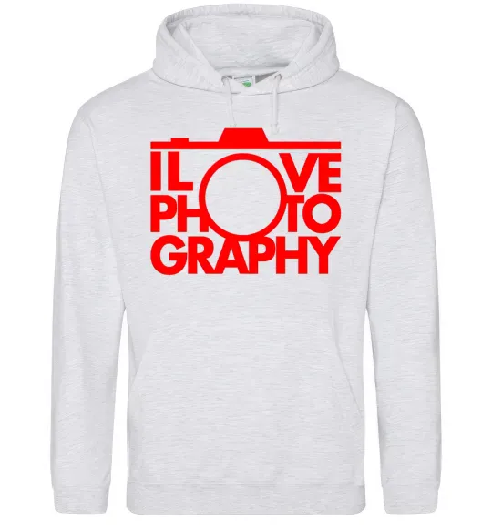 Женская толстовка (худи) I love photography Серый меланж фото