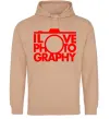 Женская толстовка (худи) I love photography Песочный фото