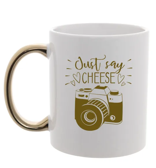 Чашка с цветной ручкой Just say cheese Золото фото