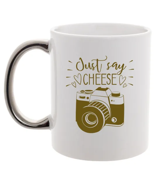 Чашка с цветной ручкой Just say cheese Серебро фото