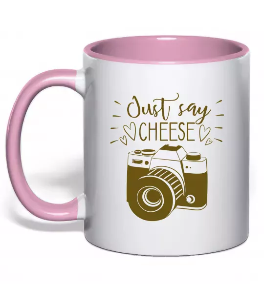 Чашка с цветной ручкой Just say cheese Нежно розовый фото