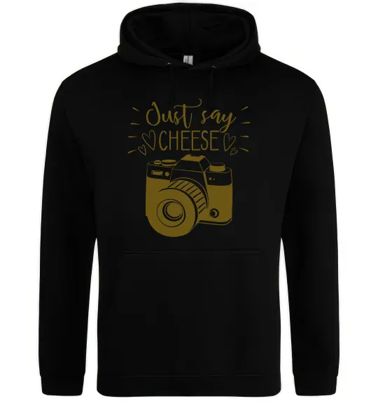 Мужская толстовка (худи) Just say cheese Черный фото