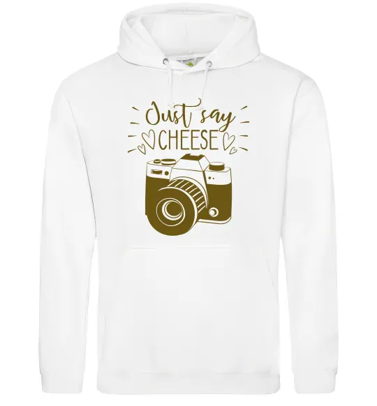 Мужская толстовка (худи) Just say cheese Белый фото