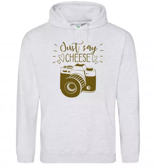 Мужская толстовка (худи) Just say cheese Серый меланж фото