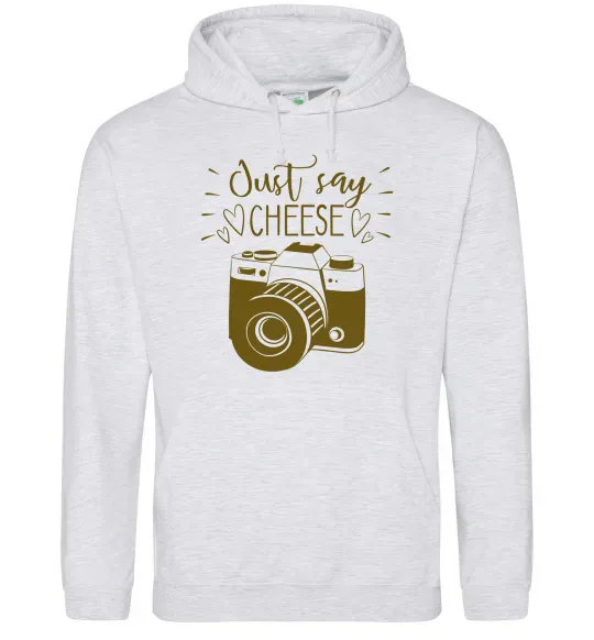 Женская толстовка (худи) Just say cheese Серый меланж фото