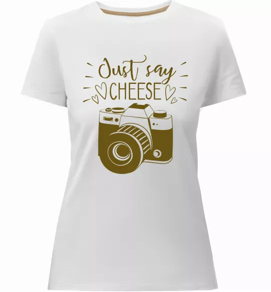 Женская премиум футболка Just say cheese Белый фото