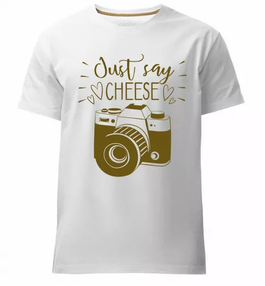 Мужская премиум футболка Just say cheese Белый фото