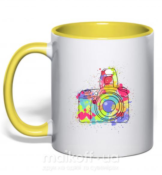 Чашка з кольоровою ручкою Сamera Сонячно жовтий фото