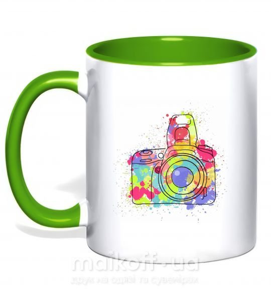 Чашка з кольоровою ручкою Сamera Зелений фото