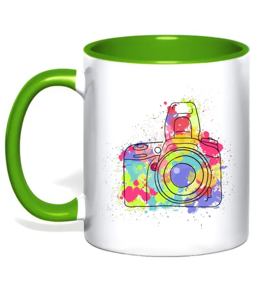 Чашка с цветной ручкой Сamera Лаймовый фото