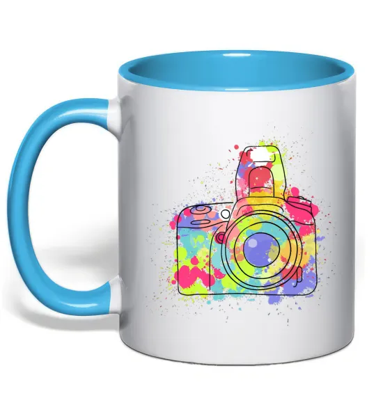 Чашка с цветной ручкой Сamera Голубой фото