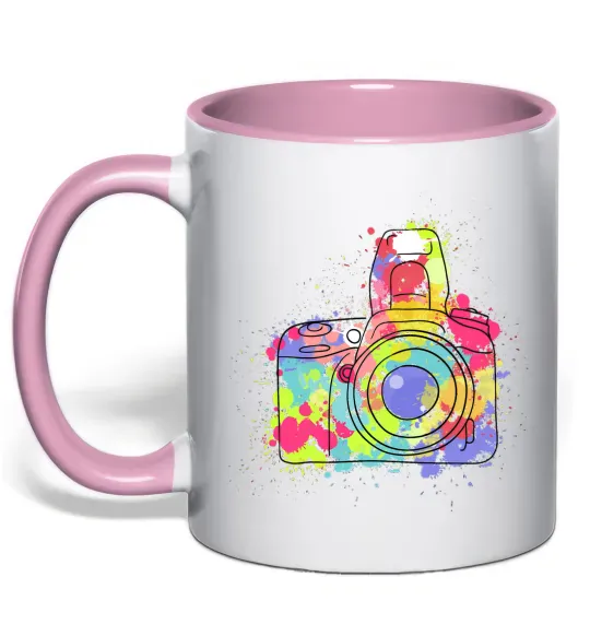 Чашка с цветной ручкой Сamera Нежно розовый фото