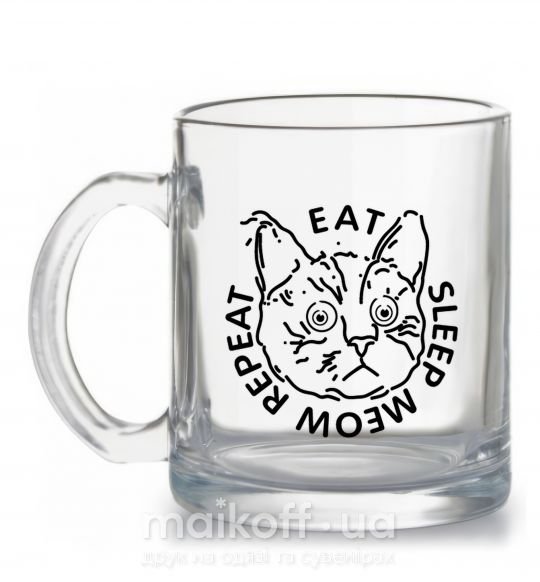 Чашка стеклянная Eat sleep meow repeat Прозрачный фото