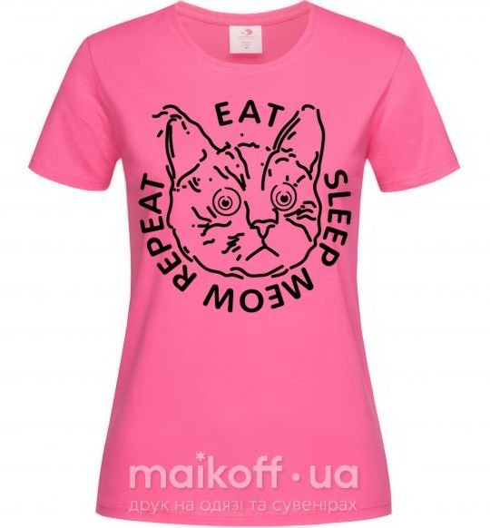 Женская футболка Eat sleep meow repeat Ярко-розовый фото