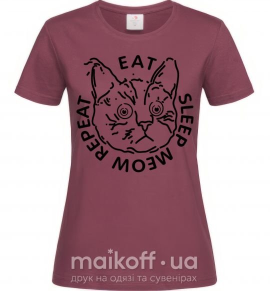Женская футболка Eat sleep meow repeat Бордовый фото