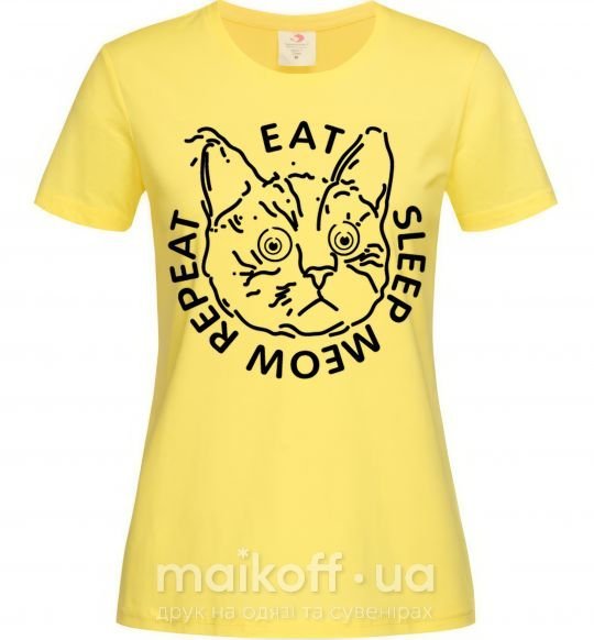 Женская футболка Eat sleep meow repeat Лимонный фото